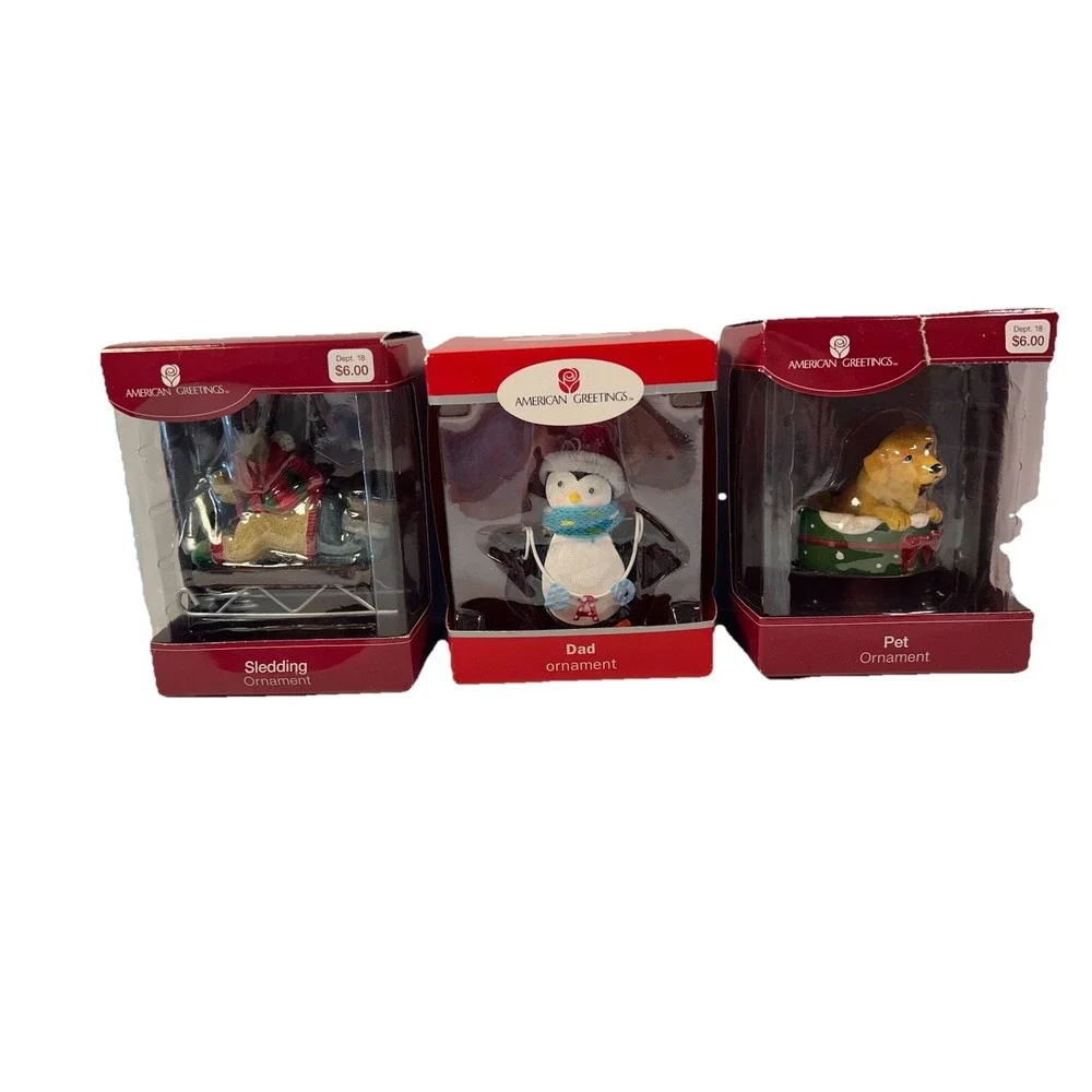 Christmas Ornaments Hallmark American Greetings 3 Penguin Dad Pet Dog Reindeer